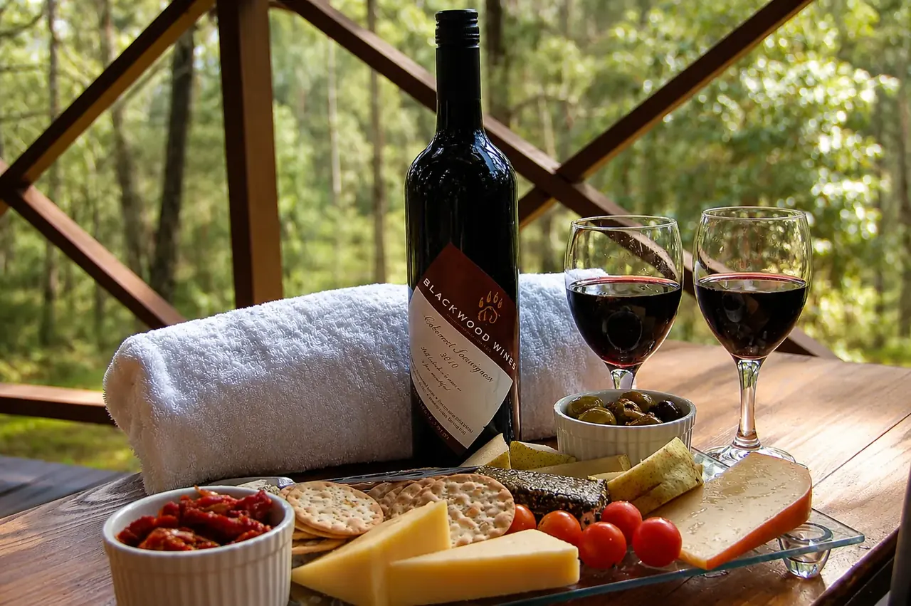 A cheese platter and a bottle of wine, available on request